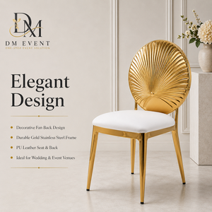 Chaise de banquet de mariage haut de gamme en acier inoxydable avec finition dorée et assise et dossier en cuir PU pour événements hôteliers - Product Image 1