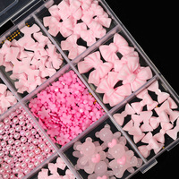 Nouvel ensemble de 12 pièces pour ongles en résine et alliage 3D, motifs fleurs, nœuds, bordures bonbon et diamants