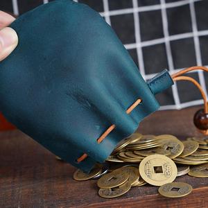 Handmade Mini Leather Drawstring <strong>Coin</strong> Purse Vintage Leather <strong>Coin</strong> <strong>Bag</strong> for Men Women - Product Image 4