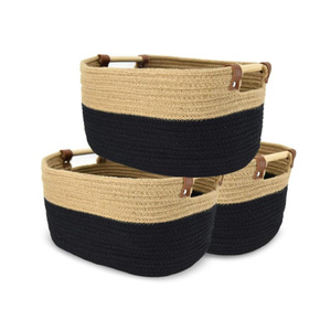 Decor Woven Basket Cotton Rope Woven Storage Baskets Bin Collapsible Cotton Rope Storage Baskets with Handles