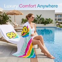 Serviette de plage en velours de coton personnalisée en gros, 400-450 GSM, impression double face, faible MOQ 100 pièces, certifiée OEKO-TEX GRS pour la vente au détail
