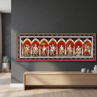 Peinture murale rectangulaire artisanale traditionnelle SriKrishna Dashavatara - Origine Orissa - Décoration suspendue pour salon intérieur