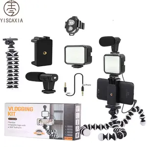 Yiscaxia Kit Siaran Langsung Ponsel, Perlengkapan Siaran Langsung, Mikrofon Braket Kit Pemotretan Vlog, Tripod Pengisian Cahaya