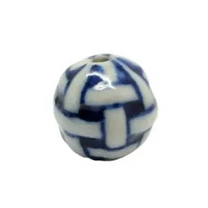 Hot sale 10mm wool ball swirl designs hand painted round blue and white porcelain beads for diy jewelry making