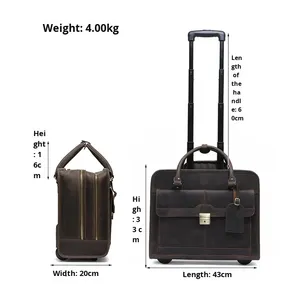 Valise à roulettes en cuir véritable personnalisée en usine avec serrure à code et poignée souple |   Valise de voyage d'affaires à roulettes pivotantes - Product Image 4