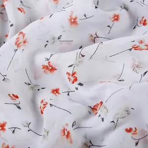 New small floral printed fabric100% polyester woven chiffon printed floral fabric for beach towel silk scarf