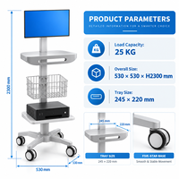 Chariot de surveillance pour salle d'endoscopie avec base roulante à cinq roulettes et panier à accessoires pour l'installation d'appareils de surveillance du patient