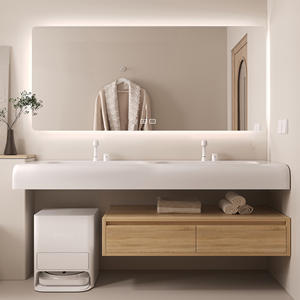 Meuble-lavabo minimaliste en bois avec vasque, meuble-lavabo suspendu avec comptoir intégré et <span class=keywords><strong>miroir</strong></span> intelligent - Product Image 6
