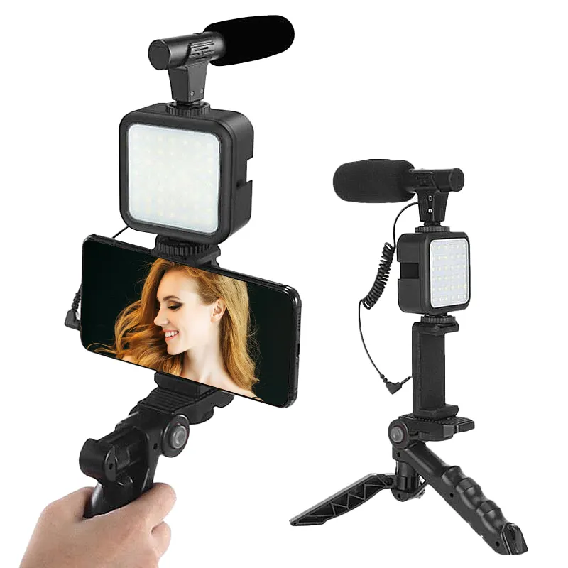 Smartphone Video Vlog Making Kit AY 49 Vlogging Kit With Grip Rig, Shotgun Microphone, LED Light And Wireless Remote Youtube Kit