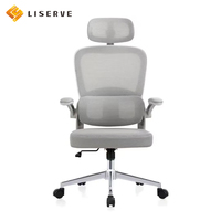 Chaise de bureau moderne à dossier haut en maille, avec soutien lombaire réglable, accoudoirs fixes ergonomiques, pivotante à 360°, inclinable, base en métal