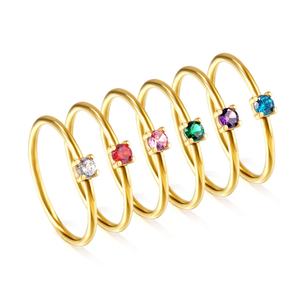 Vente en gros de bagues minimalistes colorées en zircon cubique, bijoux en acier inoxydable plaqué or 18 carats, vente chaude, bagues de petite taille pour femmes - Product Image 3