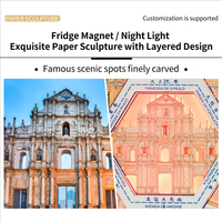 Aimant de réfrigérateur créatif en papier 3D découpé à l'induction, motif monument de Macao, avec veilleuse LED, décoration pour réfrigérateur