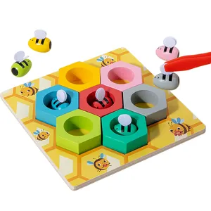 2023 New products Wooden beehive animal matching games Early childhood Puzzle educational Toys for kids Catch toys CPC CE