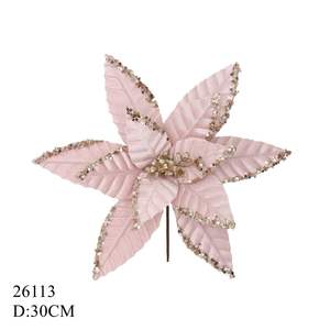 زينة عيد الميلاد على شكل ورقة شجرة الهولي وزهرة البوينسيتيا مع ترتر لتزيين شجرة عيد الميلاد - Product Image 5