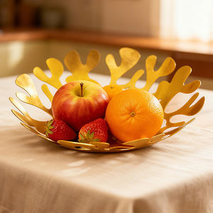 Boîte de rangement pour présentoir de fruits moderne et luxueux pour la maison panier à fleurs dorées et à fruits et légumes bol à fruits décoratif en acier inoxydable - Product Image 3