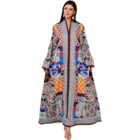 Abaya de Luxe pour Femmes Modestes de Dubaï, en Polyester de Haute Qualité, Tissu Confortable et Respirant, Motif Floral, Col en V, Strass