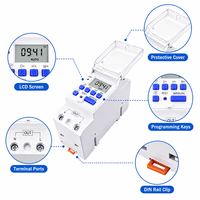 Minuteur numérique programmable hebdomadaire 7 jours, monophasé, 30A, IP65, 60Hz, 1NO 1NC, sur rail DIN, alimenté par batterie