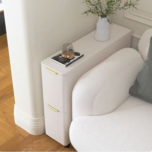 Armoire <span class=keywords><strong>de</strong></span> rangement moderne blanche avec deux tiroirs et poignées dorées <span class=keywords><strong>Table</strong></span> d'appoint <span class=keywords><strong>roulante</strong></span> mobile pour salon Canapé Organisation latérale - Product Image 3
