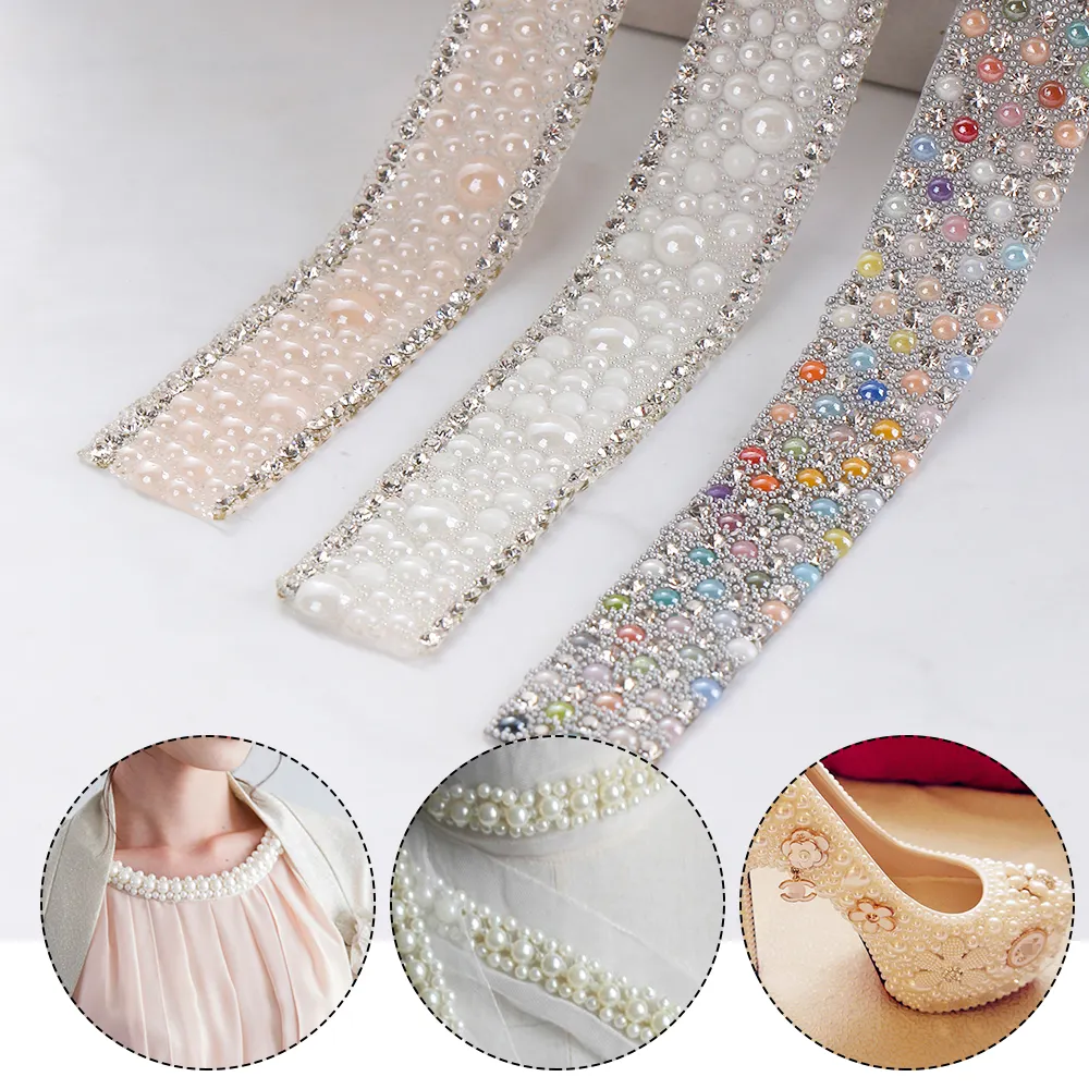 Applicaties Iron Op Kleding Schoenen Maken Ronde Parel Kralen Trim Strass Decoratie Strass Lint