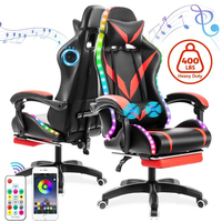 Chaise de jeu moderne à dossier haut, style course, avec éclairage LED RGB, pivotante, avec repose-pieds et haut-parleurs – Vente en gros au prix le plus bas