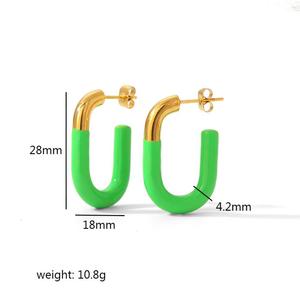 Pendientes de aro en forma de U, chapados en oro de 18 quilates, acero inoxidable, diseño geométrico colorido, para mujer, joyería de moda. - Product Image 4