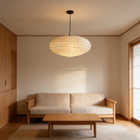 Abat-jour en papier de riz épais fait main, forme OVNI, design lignes aléatoires, lanterne en papier Wabi Sabi pour la décoration intérieure
