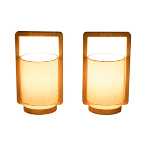 Lampade da tavolo cilindriche con struttura in legno e accenti decorativi per camera da letto e soggiorno, decorazioni per la casa - Product Image 2