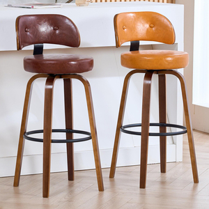 Taburete <span class=keywords><strong>de</strong></span> Bar Metálico Giratorio Nórdico Moderno para Cocina, Mueble Alto <span class=keywords><strong>de</strong></span> Lujo para el Hogar, Silla <span class=keywords><strong>de</strong></span> Bar <span class=keywords><strong>de</strong></span> Madera y Cuero Dorado - Product Image 1