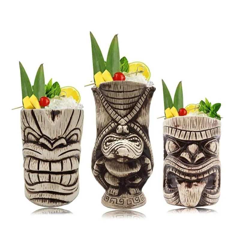 Tropical Bar Large Ceramic Tiki Mug Cocktail Mugs for Mai Tai Punch Pina Colada Drinks