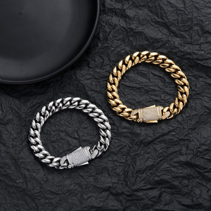 12MM Cuban Necklace, Men's Copper Full Zirconium Necklace, Stainless Steel Spring Buckle Cuban Chain Tanjing Fashion - Product Image 3