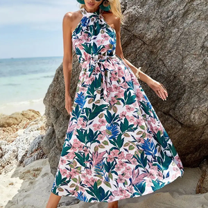Robe midi décontractée pour femme, col rond, manches courtes, couleur unie, respirante, en coton tissé et fibre de bambou, pour tous les jours, style printemps - Product Image 3