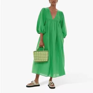 Nuevo Vestido Informal Bohemio con Cuello en V, Vestido Holgado de Algodón y Lino para Mujer, Estilo Veraniego - Product Image 1