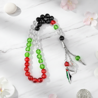 Bijoux de mode musulmans, perles en cristal aux couleurs du drapeau (rouge, vert, blanc, noir) des Émirats arabes unis, du Koweït et de la Palestine, 33 pièces, KWTQ33
