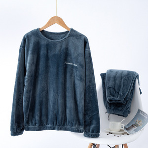 <span class=keywords><strong>Pigiama</strong></span> da <span class=keywords><strong>uomo</strong></span> in pile corallo autunno/inverno, set completo in flanella spessa, tinta unita, con pullover e pantaloni, abbigliamento da casa caldo e foderato in pile - Product Image 4