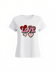 T-shirt casual da donna con design a cuore, maniche corte, girocollo, bianca, con motivo divertente, per San Valentino, tutte le stagioni - Product Image 1