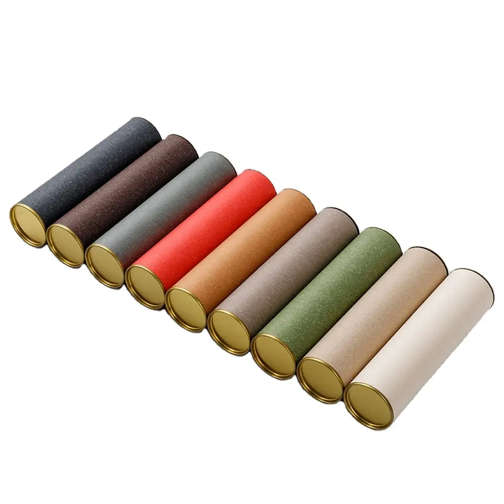 Caja de tubo de papel de embalaje de cilindro de té verde de alta calidad de tamaño personalizado de alta calidad con tapa de metal para tienda de té