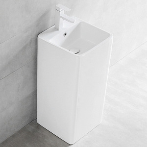 Lavabo de Pedestal de Cerámica Cuadrado de Una Pieza, Lavabo de Pie para Baño, Fácil de Limpiar - Product Image 2