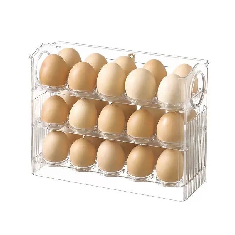 Caja de almacenamiento para nevera de huevos de gran capacidad para cocina, organizador portátil de bandeja de huevos de múltiples capas, conveniente soporte para huevos de apertura/cierre