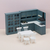 Table de cuisine miniature pour maison de poupée 1:12, ensemble de table et chaises en bois, armoire, accessoires de scène, meubles
