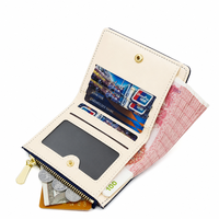 Dompet Wanita Kulit PU Dompet Pendek Resleting Dengan 7 Slot Kartu Kantong Resleting Koin Jendela Foto Kompartemen Uang Tunai