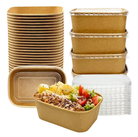 Bol en papier kraft imperméable en gros avec couvercle en papier/PET/PP, bol alimentaire rond/rectangulaire jetable durable pour les plats à emporter