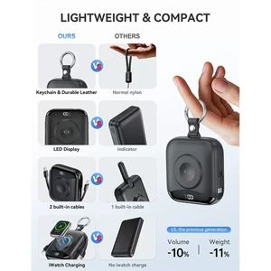 Batterie externe portable porte-clés 10000 mAh PD 22,5 W, charge rapide, chargeur de montre sans fil, câbles intégrés, écran LCD - Product Image 3