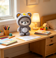 Boneka Plush Custom Beruang Abu-abu Lucu dengan Kostum Hoodie Bulan untuk Anak-anak, Hadiah Tidur, Custom Made OEM ODM Boneka Plush