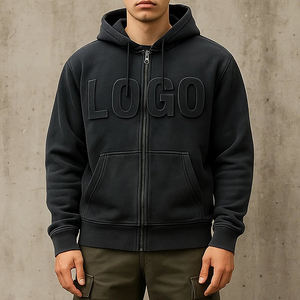 Vêtements de rue d'automne délavés et surdimensionnés pour hommes, style surélevé, impression personnalisée vintage OEM, fermeture éclair intégrale écologique et lourde - Product Image 1