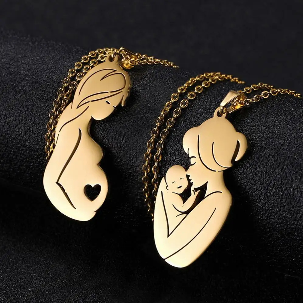 OEM Mama Dia De Las Madres 33Mm 5.8G Fashion Mothers Day Gifts Stainless Steel Jewelry Gold Plated Mom Baby Necklaces