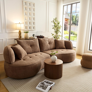 Canapé sectionnel moderne trois places rembourré en velours marron, compressé sous vide, durable, grande taille, échantillons gratuits - Product Image 1