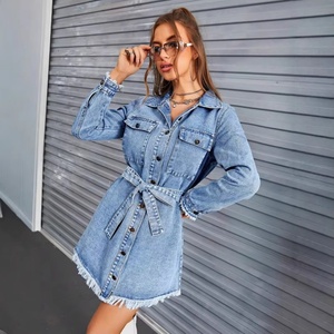 Vestido Vaquero Personalizado OEM para Mujer, Ropa Retro, Vestido Vaquero de Manga Larga Ajustado - Product Image 3