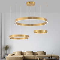 Lustre LED circulaire moderne haut de gamme en acier inoxydable doré, réglable en hauteur et à intensité variable, pour salon, hall et salle à manger