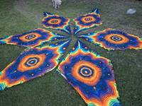 Décoration de scène Psytrance : Tapisserie de plafond fluorescente UV avec imprimé Mandala Paon Psychedélique