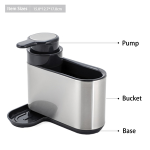 Organisateur d'évier en acier inoxydable avec distributeur de savon, plateau de drainage pour éponges, brosses et liquide vaisselle - Product Image 3